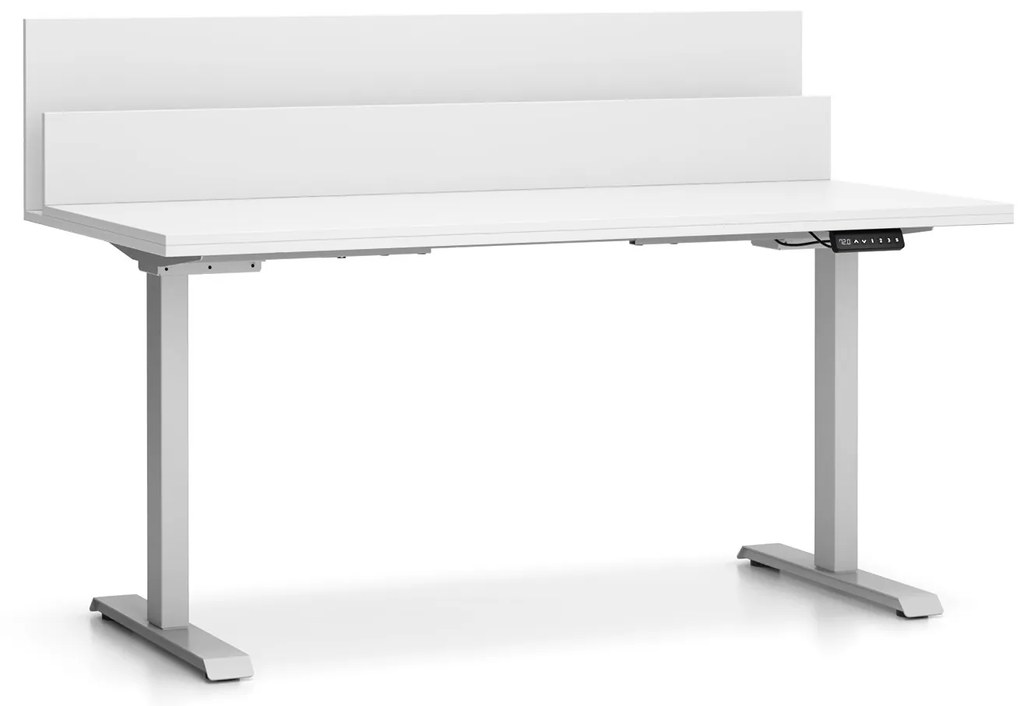 PLAN Výškovo nastaviteľný stôl SINGLE LAYERS, 160x80 cm, 2 motory, s prepážkami, biela