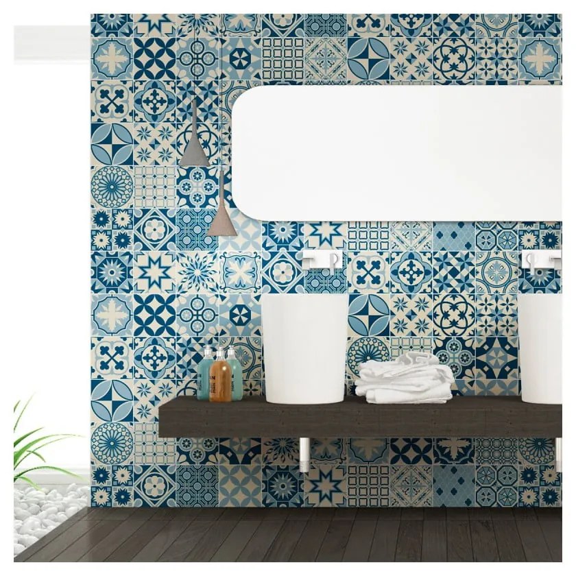 Sada 60 nástenných samolepiek Ambiance Wall Decal Cement Tiles Riana, 10 × 10 cm