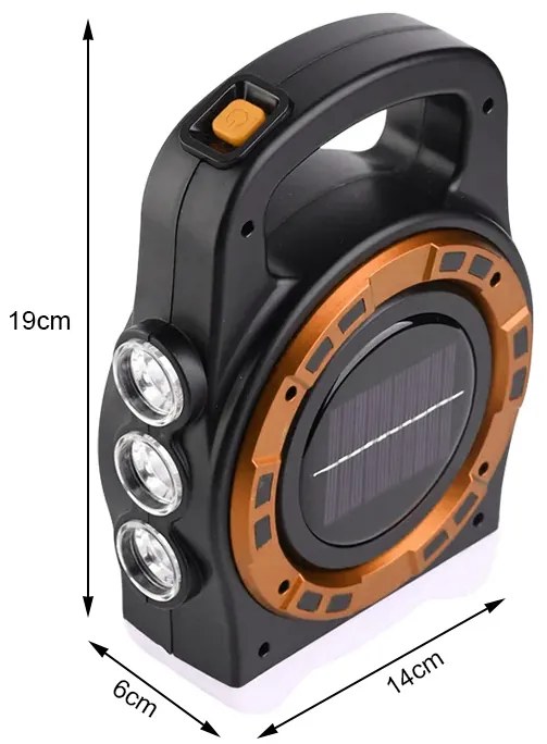 VERK Prenosné dobíjacie solárne LED svietidlo HB-6678C s funkciou powerbanky - zlatá