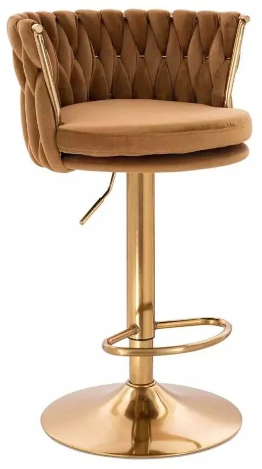 LuxuryForm DESIGN Barová stolička LYON VELUR na zlatom tanieri - medová