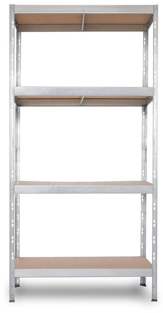 Bezskrutkový kovový regál RIVET BUDGET, 180x90x40 cm, 4x HDF polica, zinok