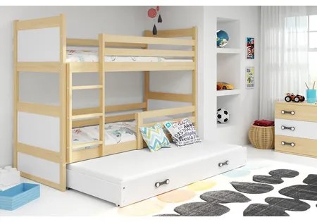 Detská poschodová posteľ s výsuvnou posteľou RICO 190x80 cm Biela Biela