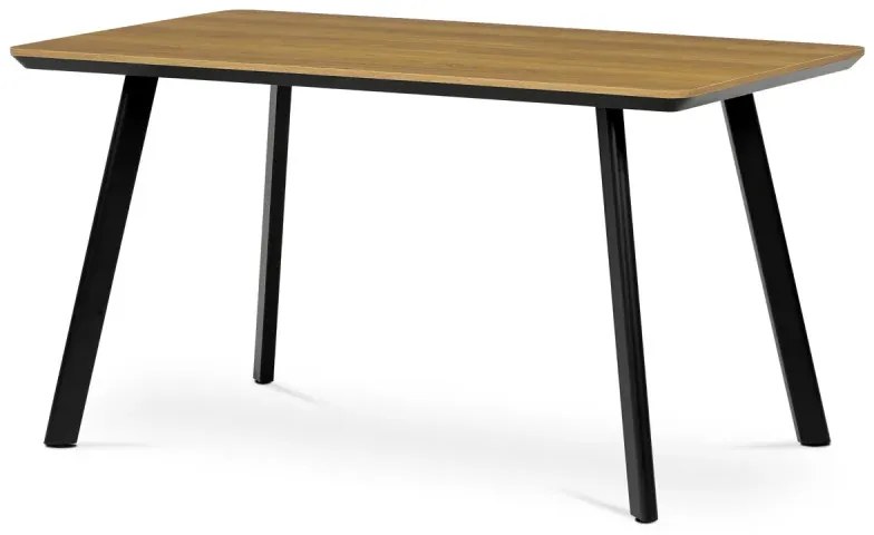Stůl jídelní, 140x80x76 cm, MDF, kov, dekor dub s černou hranou, černá