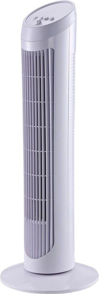 HOMCOM 45W Oscilujúci Vežiový Ventilátor s 3 Rýchlosťami, ABS Plastový Stĺpový Ventilátor, 27x27x75 cm, Biela | Aosom
