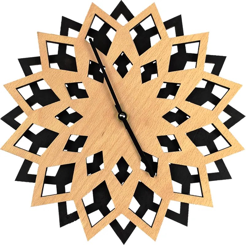 AMADEA Drevené hodiny kvet, kombinácia drevo/čierna, priemer 30 cm