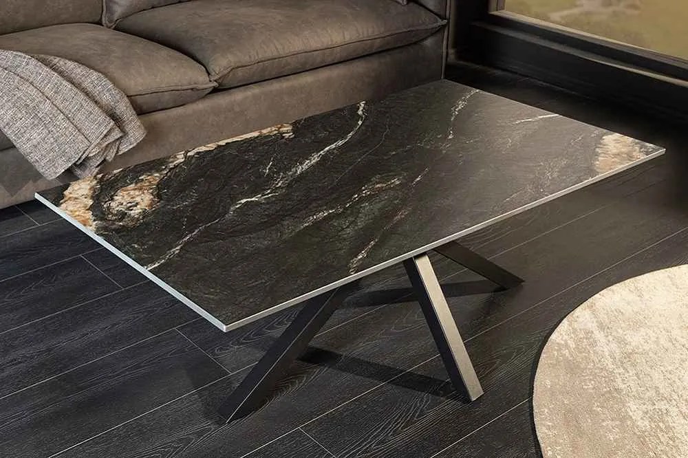 Keramický konferenčný stolík Fabrico 100 cm čierny / pieskový