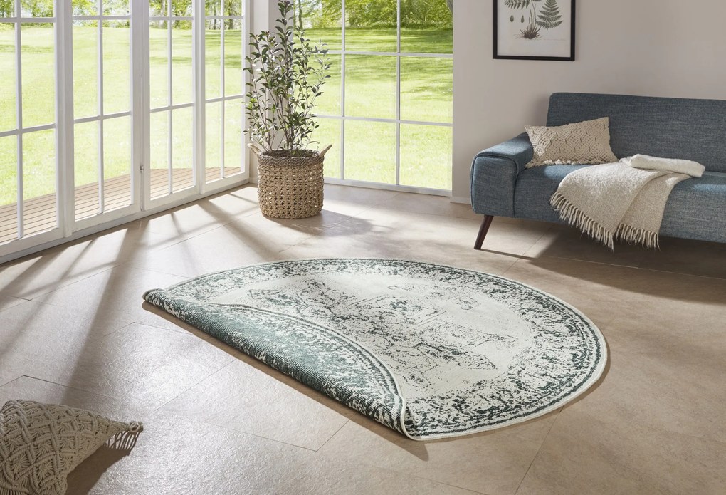 NORTHRUGS - Hanse Home koberce Kusový koberec Twin Supreme 104139 Green / Cream kruh – na von aj na doma - 140x140 (priemer) kruh cm