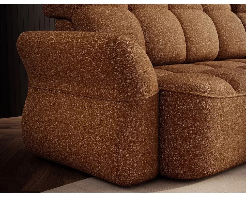 Žltá/hnedá zamatová rozkladacia/s úložným priestorom rohová pohovka (pravý roh/s leňoškou) Beneth – ELTAP