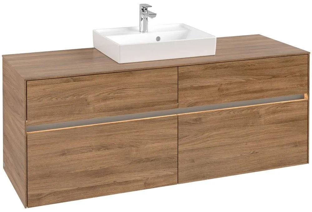 VILLEROY &amp; BOCH Collaro závesná skrinka pod umývadlo na dosku (umývadlo v strede), 4 zásuvky, s LED osvetlením, 1400 x 500 x 548 mm, Oak Kansas, C073B0RH