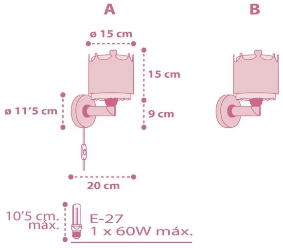 Dalber 61109 - Detské nástenné svietidlo LITTLE QUEEN 1xE27/60W/230V
