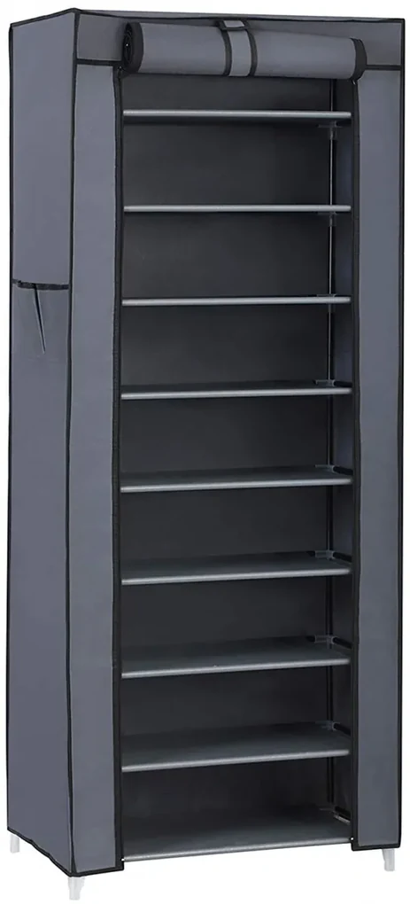 SONGMICS Skladací regál na topánky 10 políc sivý 58 x 160 x 28 cm