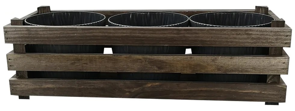 AMADEA Drevený obal na tri kvetináče - tmavý, 47x17x15cm, drevený kvetináč