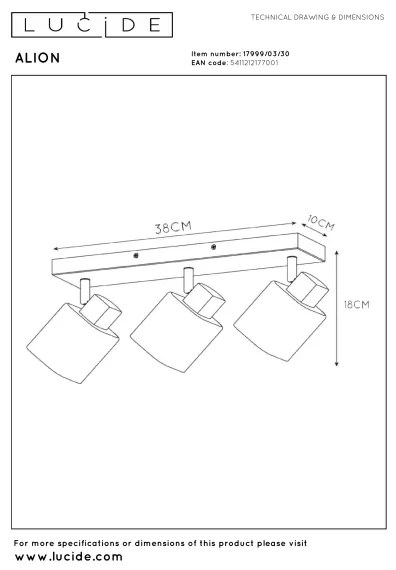 Lucide 17999/03/30 - Bodové svietidlo ALION 3xE14/25W/230V