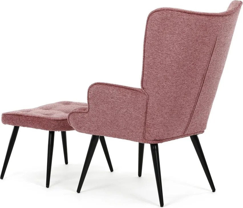 Relaxačné kreslo ušiak s taburetom ROYAL II — kov, látka, ružová