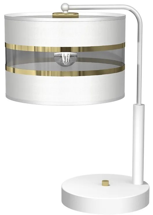 Stolná lampa Ultimo, 1x biele/zlaté textilné tienidlo, w