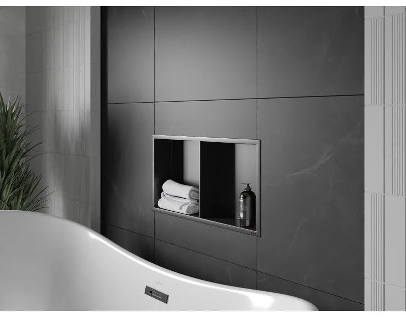 Mexen X-Wall-R, polička na zapustenie na obklad s golierom 60 x 30 cm, čierna matná, 1970603010S