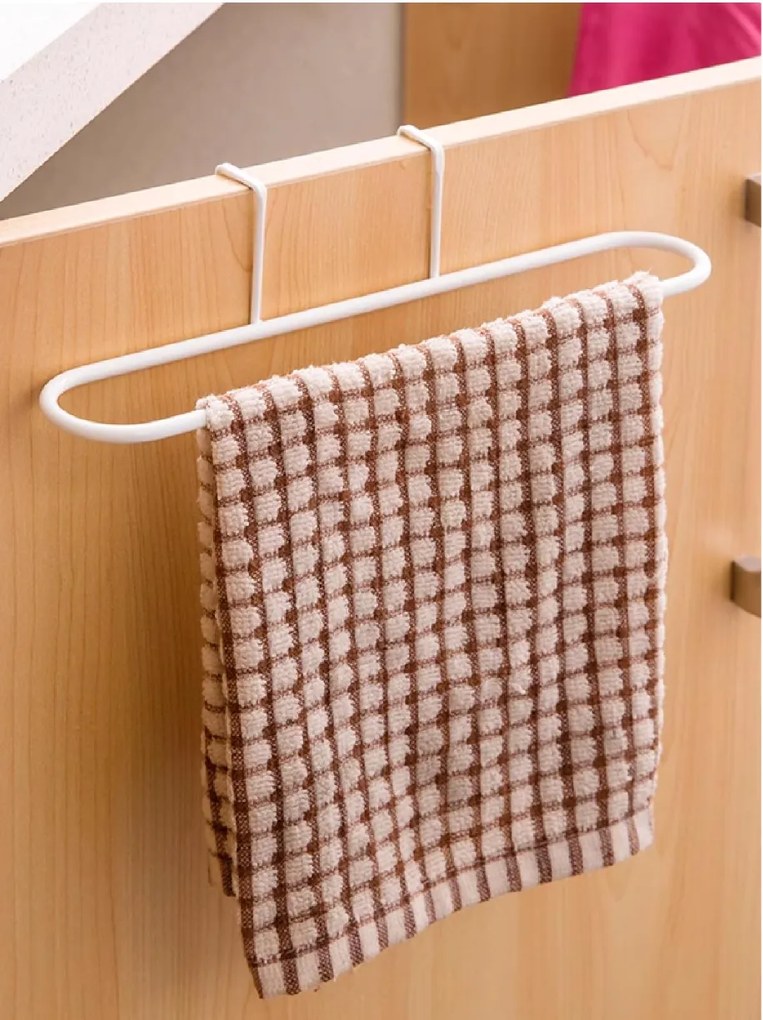 CONFORTIME Závesný držiak na utierky alebo uteráky, na dvierka, biely kov 26x7