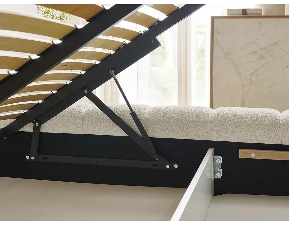 Béžová čalúnená dvojlôžková posteľ s úložným priestorom s roštom 180x200 cm Mont Blanc – Bobochic Paris