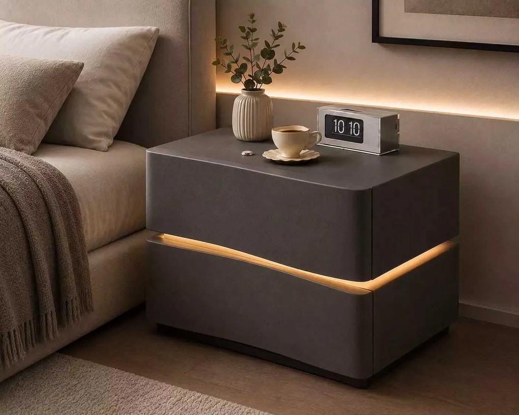 LuxuryForm DESIGN Nočný stolík ALVA s LED osvetlením – tmavosivý