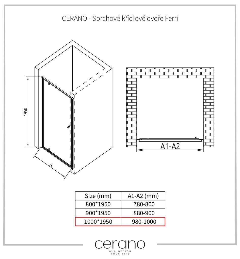 Cerano Ferri, 1-krídlové sprchové krídlové dvere 100x195 cm, 6mm číre sklo, chrómový profil, CER-CER-425629