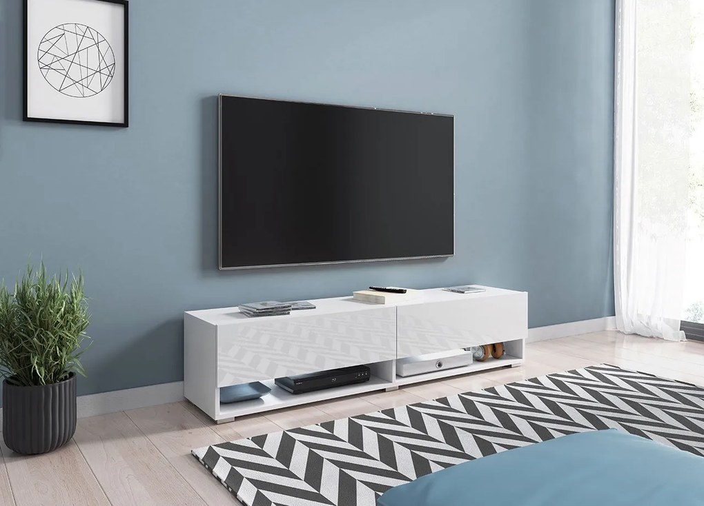 TV skrinka Adenik 140, Farby: biela / šedý lesk, Osvetlenie: osvetlenie LED RGB - farebné