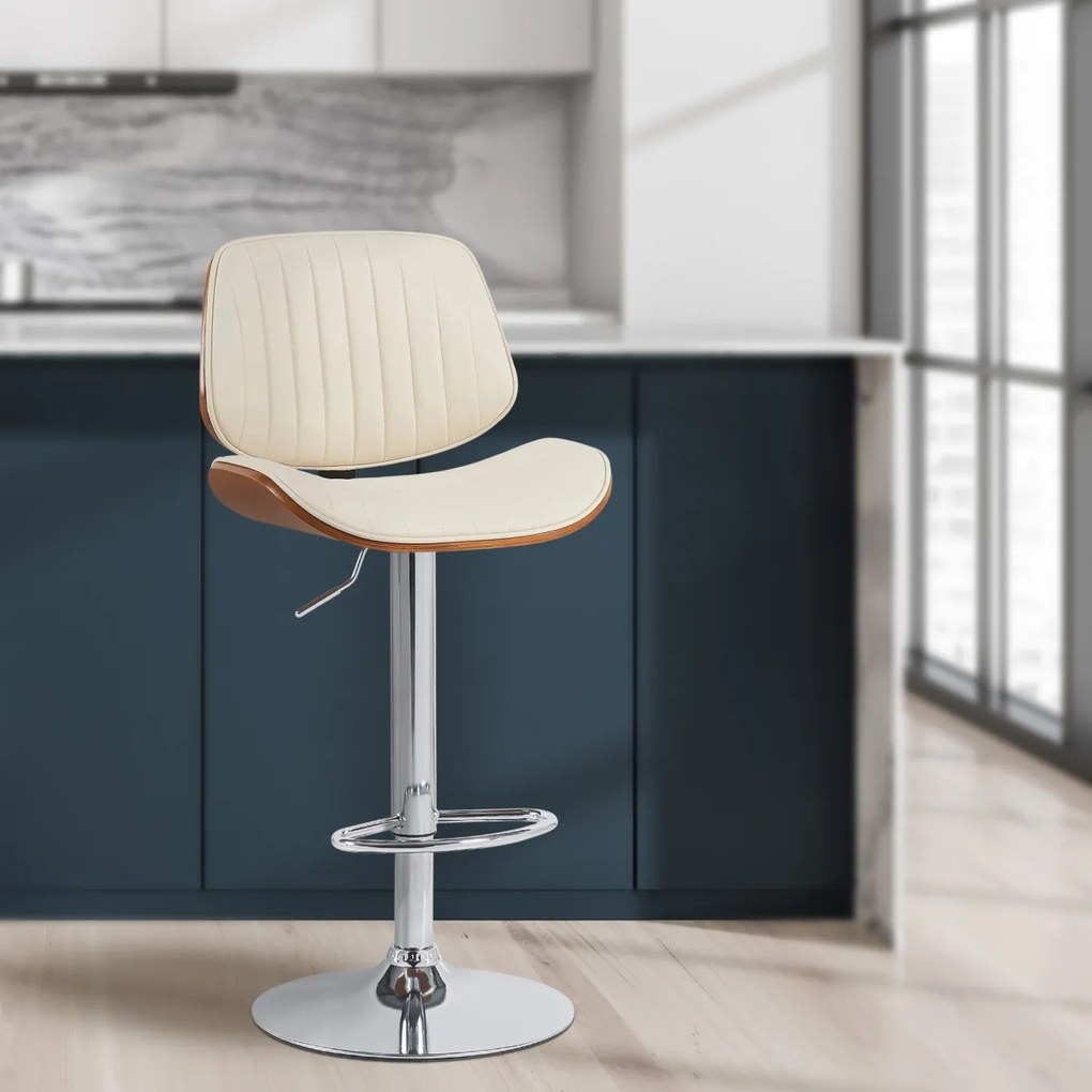 Barová stolička Clawson - koženka, chróm rám - orech/krém
