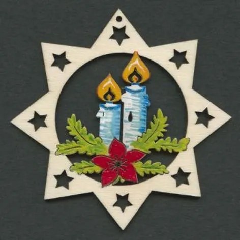 AMADEA Drevená ozdoba farebná hviezda so sviečkami 6 cm