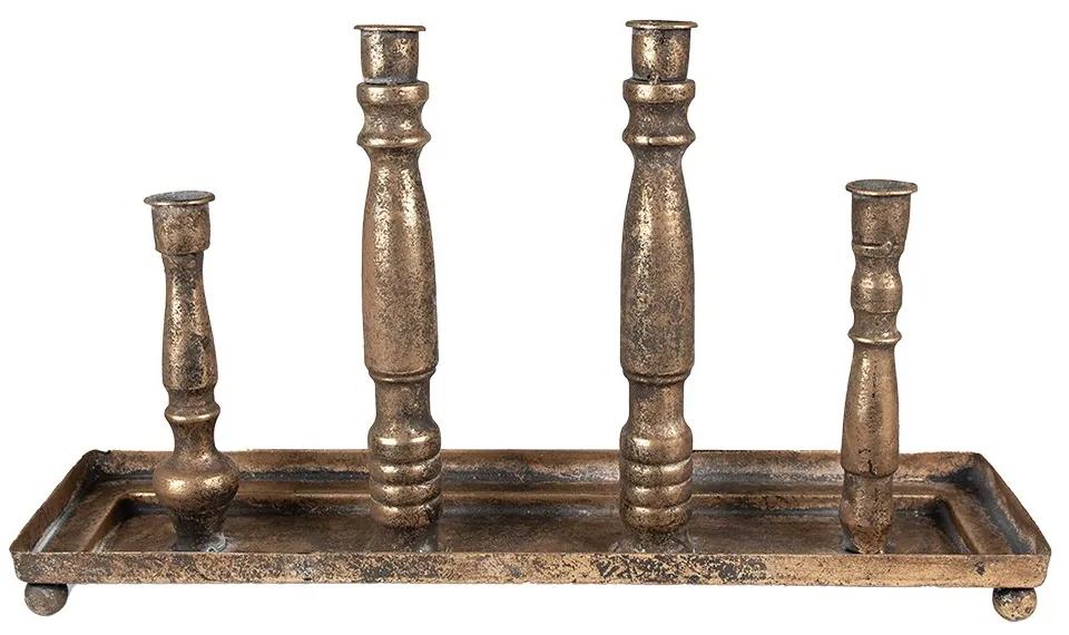 Medený antik kovový svietnik na úzke sviečky - 42*11*24 cm
