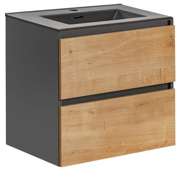 Závesná skrinka Monako so zápustným umývadlom 60 cm šedá/dub hamilton