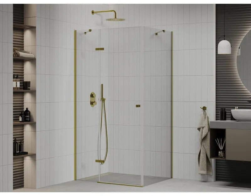 Mexen Roma, sprchovací kút 120 (dvere) x 70 (stena) cm, 6mm číre sklo, zlatý profil, 854-120-070-50-00