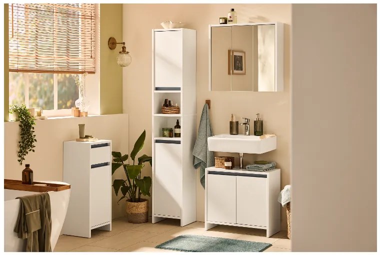 Livarno home Vysoká skrinka do kúpeľne Oslo s 2 dvierkami, biela  (100392134)