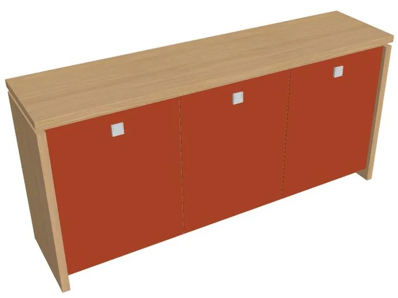 Nízka skriňa Verno 188 x 46 x 90 cm, sklenené dvere, dub svetlý / oranžová