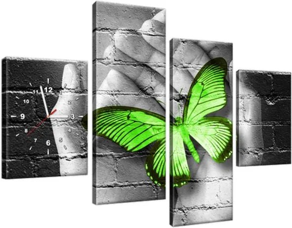 Obraz s hodinami Zelený motýľ v dlaniach 120x80cm ZP2362A_4E