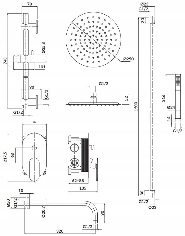 Cersanit Crea - set B258 podomietková sprchová sada, čierna, S952-009