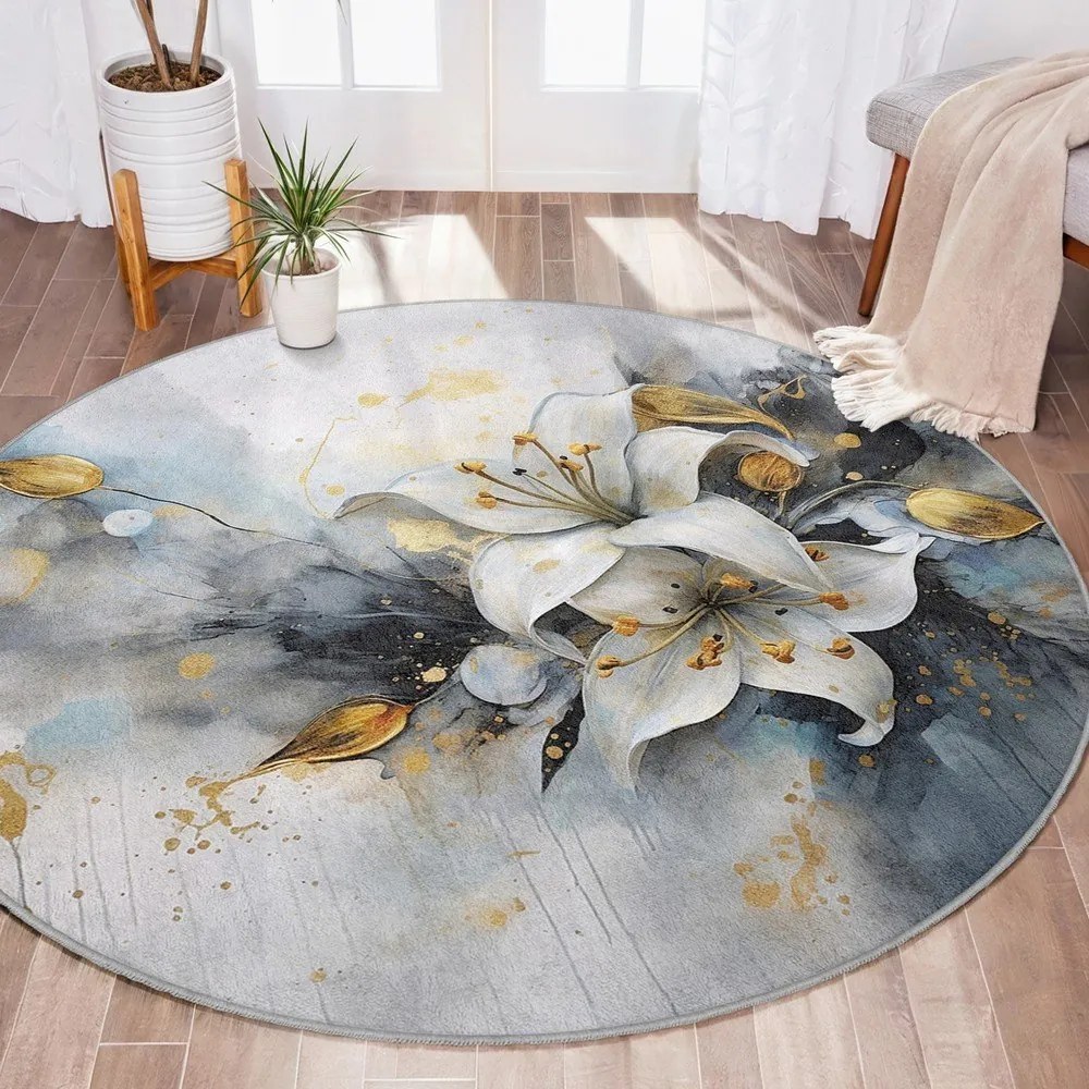 Modro-sivý prateľný okrúhly koberec ø 100 cm Golden Lilly – Mila Home