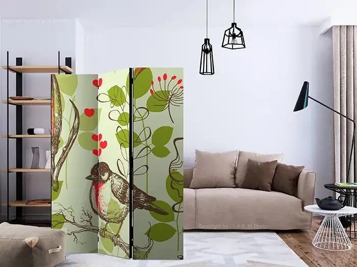 Paraván - Bird and lilies vintage pattern [Room Dividers] Veľkosť: 135x172, Verzia: Akustický