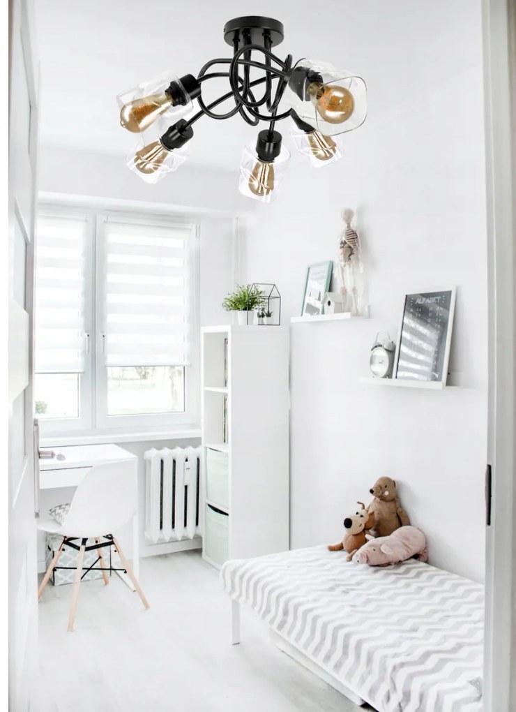 BERGE LED luster stropné svietidlo 5xE27, skladací, priehľadný sklenený štvorec