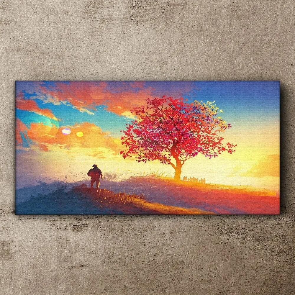 Obraz na plátne Kopec Západ slnka Strom