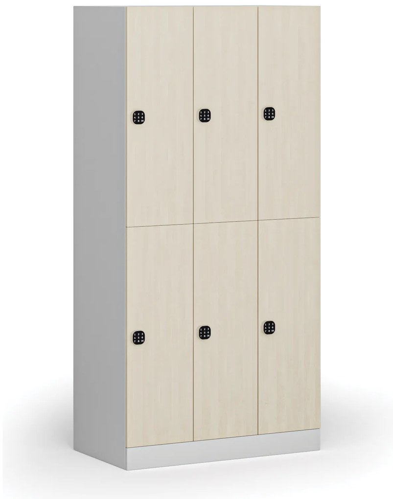 Šatníková skrinka s úložnými boxmi, 6 boxov, 1850 x 900 x 500 mm, demont, kódový zámok, laminované dvere, breza