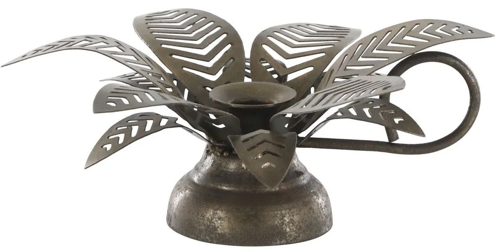 Mosadzný antik kovový svietnik na úzku sviečku kvetina Kloee - 4*13*6 cm