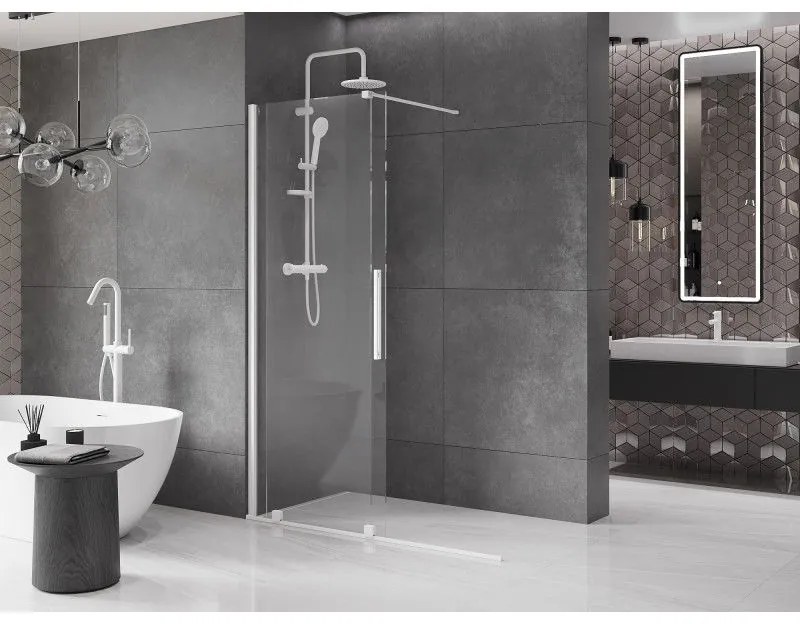 Mexen Velar, posuvné dvere do otvoru typ Walk-In 130 cm, 8mm číre sklo, biela, 871-130-000-03-20
