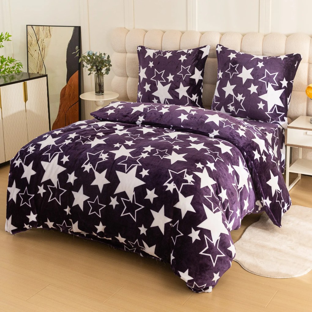 Mikroplyšové obliečky HVIEZDY fialové Rozmer obliečky: 70 x 90 cm | 140 x 200 cm