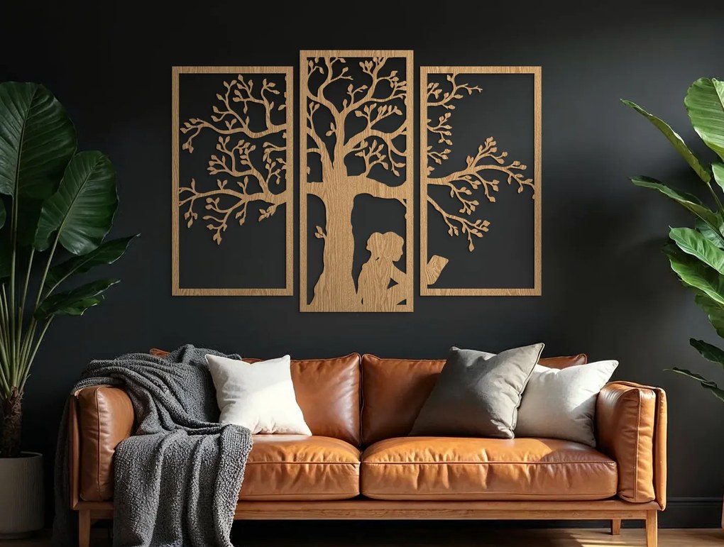 drevko 3-dielny obraz na stenu Dievča pod stromom Rozmer obrazu: 56,5 x 80 cm, Farba dekorácie: Čierna