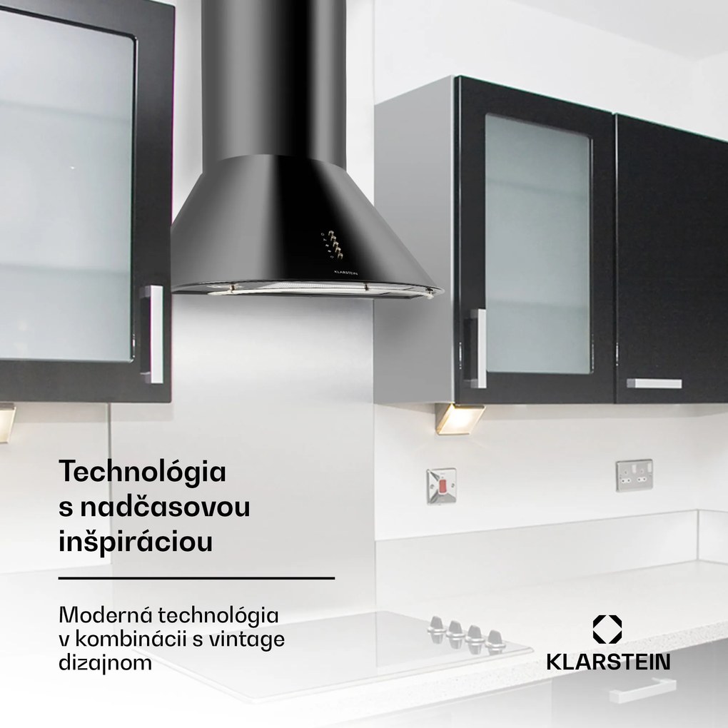Klarstein Lumio Neo, digestor, 60 cm, komínový, 615 m³/h, retro dizajn, nehrdzavejúca oceľ, čierny