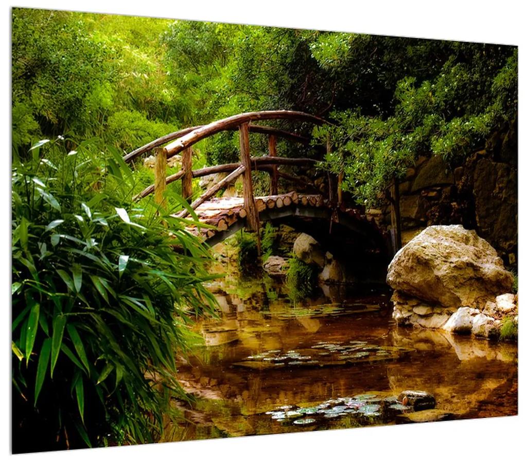 Obraz dreveného mostu cez potok (70x50 cm)