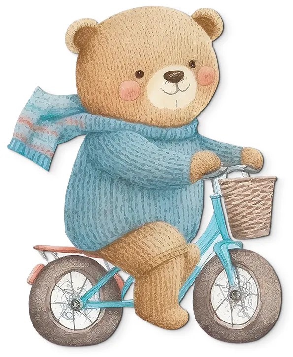 drevko | Detská dekorácia Macko na bicykli 60 x 48 cm