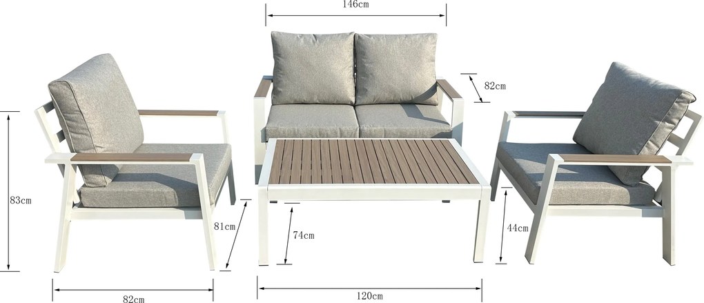 Súprava záhradného nábytku pre 4 osoby Houseland Aurora biela/sivá