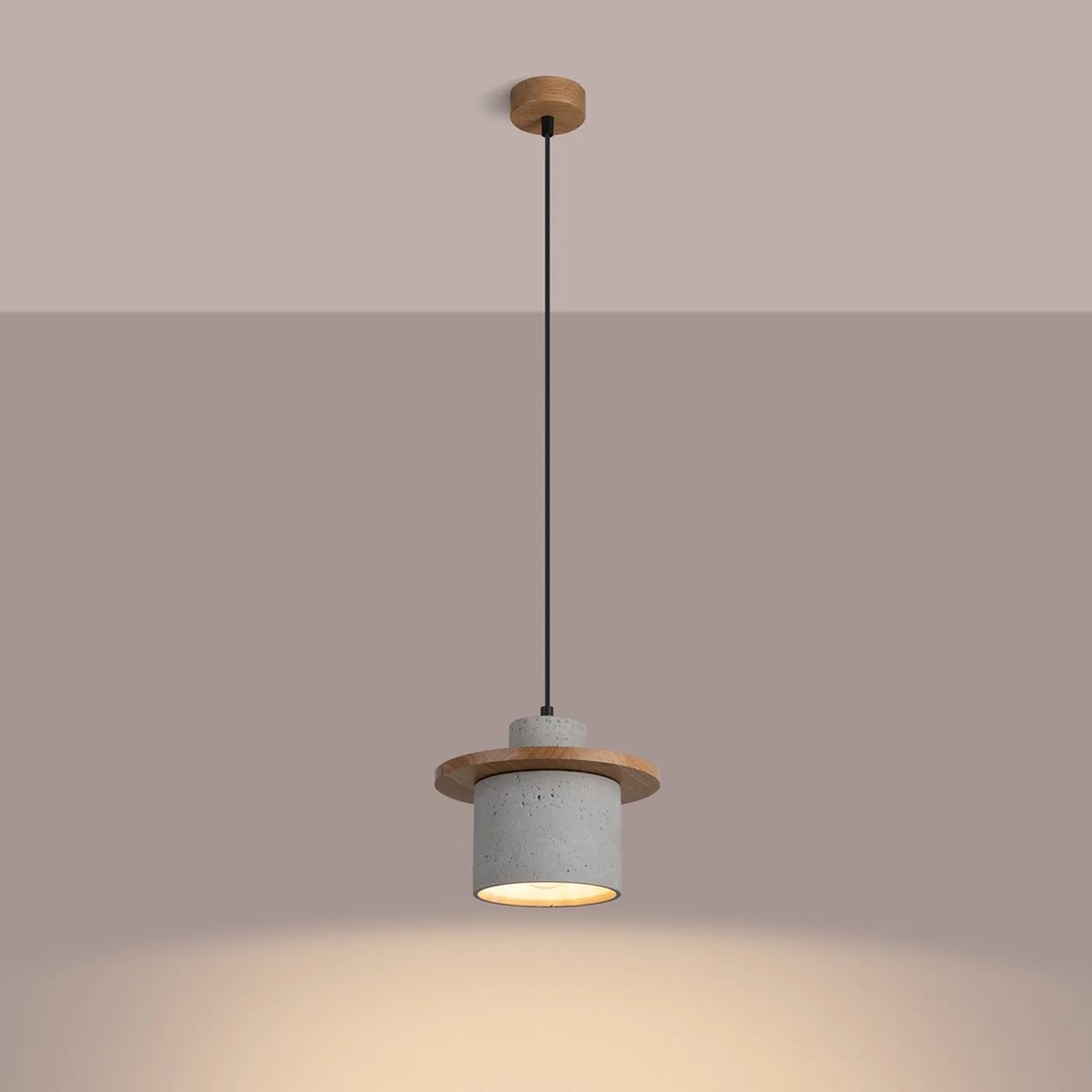 Závesné svietidlo Mab, 1x betónové/drevené tienidlo