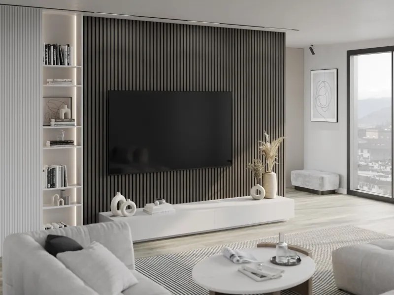 Mexen Lam-F, akustické stenové lamely 275 × 30 cm, plstený podklad 8 mm, technická dyha, dub ónyxový, S105-275307-3015-010