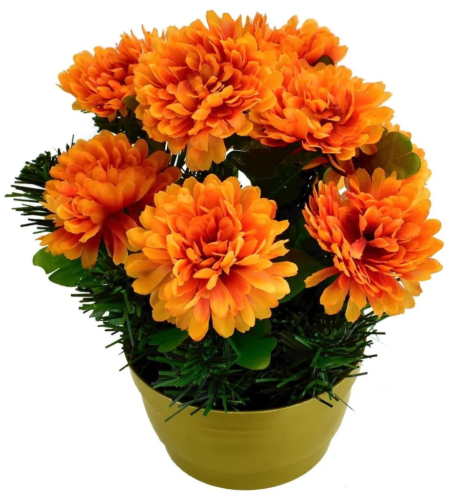 Umelá kvetina Chryzantéma v kvetináči, oranžová, 22 x 23 cm